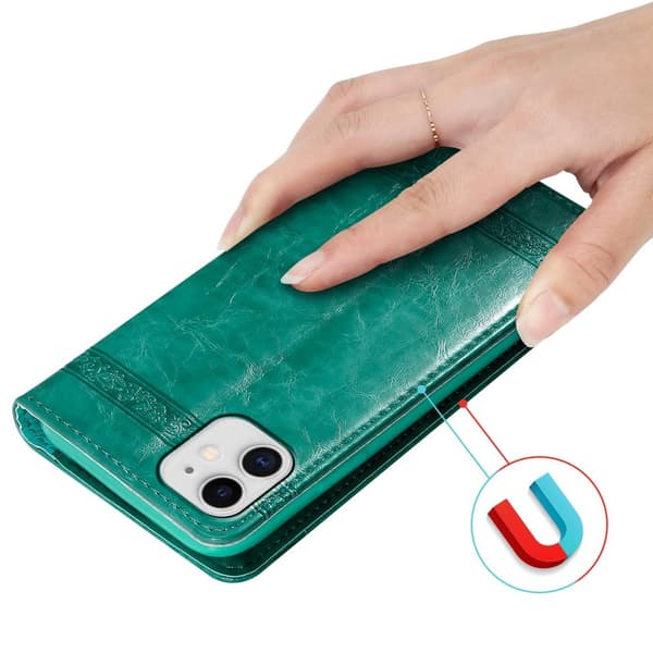 Lommebokdeksel til iPhone 11 beskyttelsesetui med magnetisk lukking, stativfunksjon og kortspor