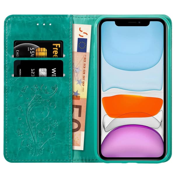Lommebokdeksel til iPhone 11 beskyttelsesetui med magnetisk lukking, stativfunksjon og kortspor