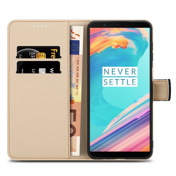 OnePlus 5T Suojakotelo Lompakkokotelo Matkapuhelinkotelo Suojakuori jossa on magneettisuljenta, jalusta ja korttipaikka