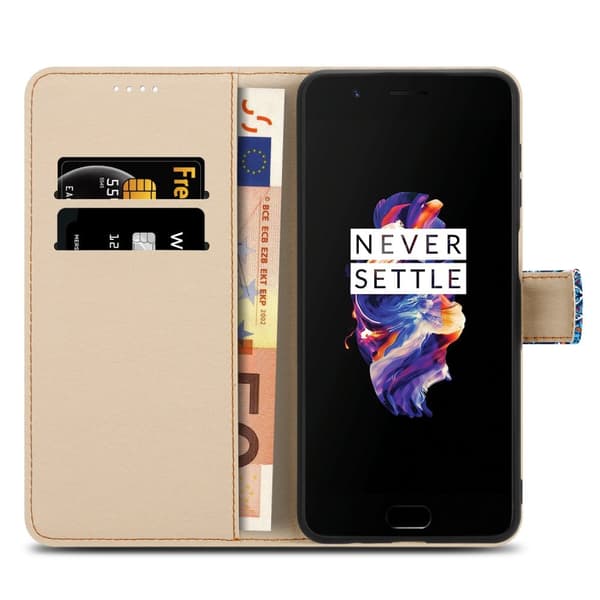 Lommebokdeksel til OnePlus 5 Beskyttelsesetui med magnetisk lukking, stativfunksjon og kortspor