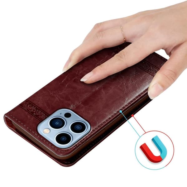 Lommebokdeksel til iPhone 13 PRO beskyttelsesetui med magnetisk lukking, stativfunksjon og kortspor