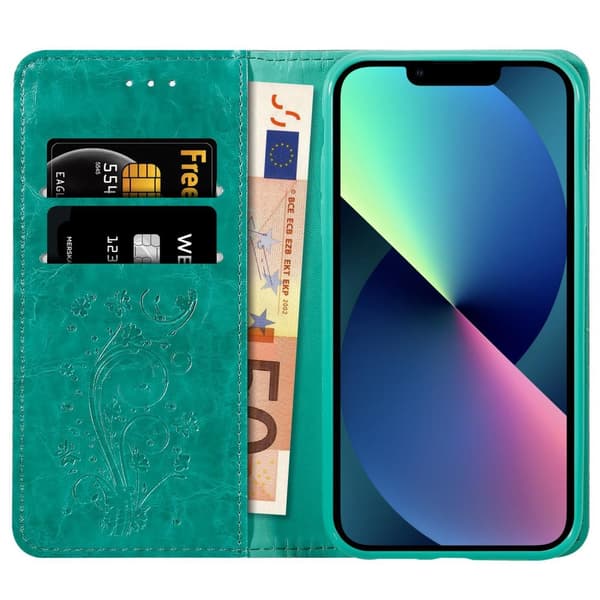 iPhone 13 Plånboksfodral Skal Fodral med prydnadsföremål Mobilskydd med magnetisk stängning, ståfunktion och kortficka