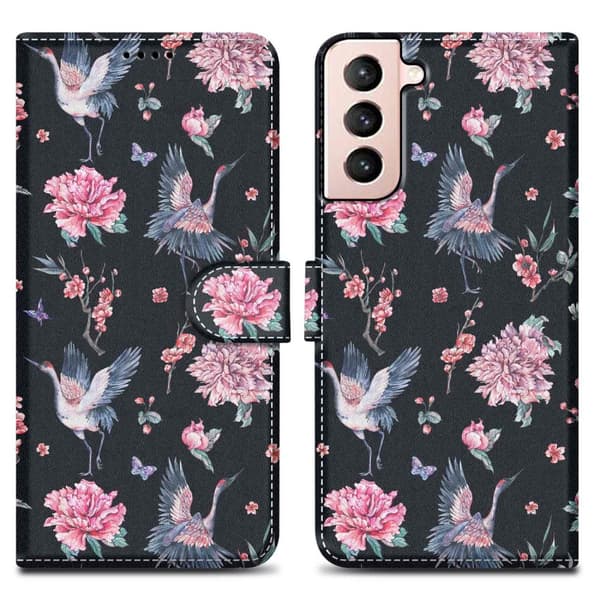 Samsung Galaxy S21 PLUS Pungetui Cover Case () Vandhane og blomster nr. 9