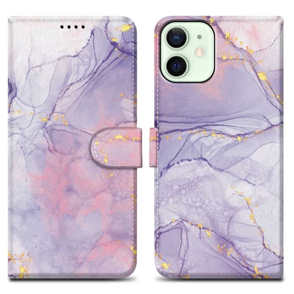 Lommebokdeksel til iPhone 12 MINI Beskyttelsesetui med magnetisk lukking, stativfunksjon og kortspor Rosa lilla marmor nr. 5