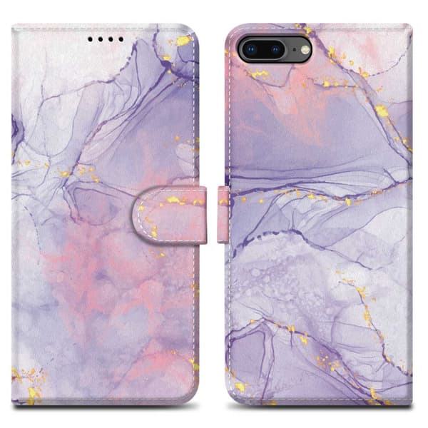 iPhone 7 PLUS / 7S PLUS / 8 PLUS Suojakotelo Lompakkokotelo Matkapuhelinkotelo Suojakuori jossa on magneettisuljenta, jalusta ja korttipaikka Vaaleanpunainen violetti marmori nro. 5