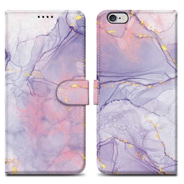 iPhone 6 / 6S Suojakotelo Lompakkokotelo Matkapuhelinkotelo Suojakuori jossa on magneettisuljenta, jalusta ja korttipaikka Vaaleanpunainen violetti marmori nro. 5