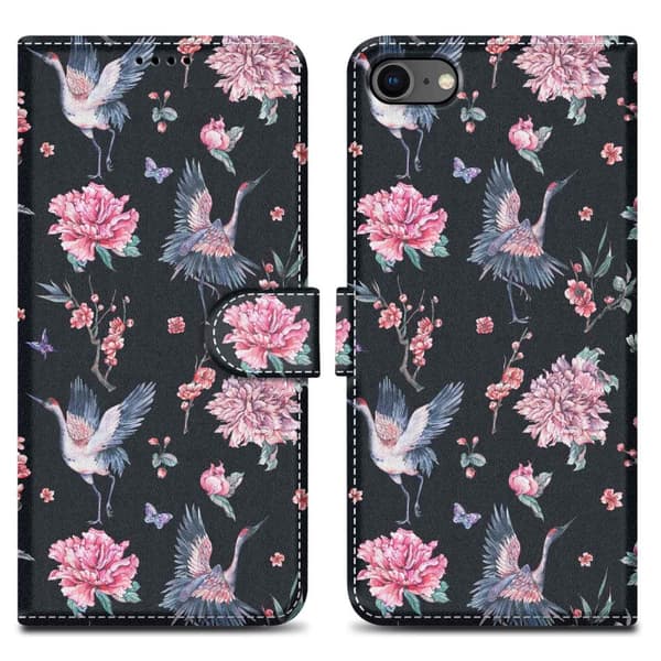 iPhone 7 / 7S / 8 / SE 2020 Pungetui Cover Case () Vandhane og blomster nr. 9