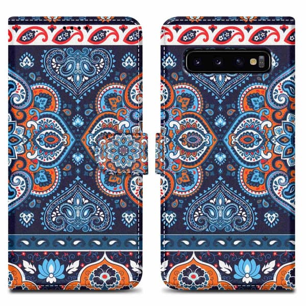 Samsung Galaxy S10 4G Suojakotelo Lompakkokotelo Matkapuhelinkotelo Suojakuori jossa on magneettisuljenta, jalusta ja korttipaikka Sininen mandala nro. 1