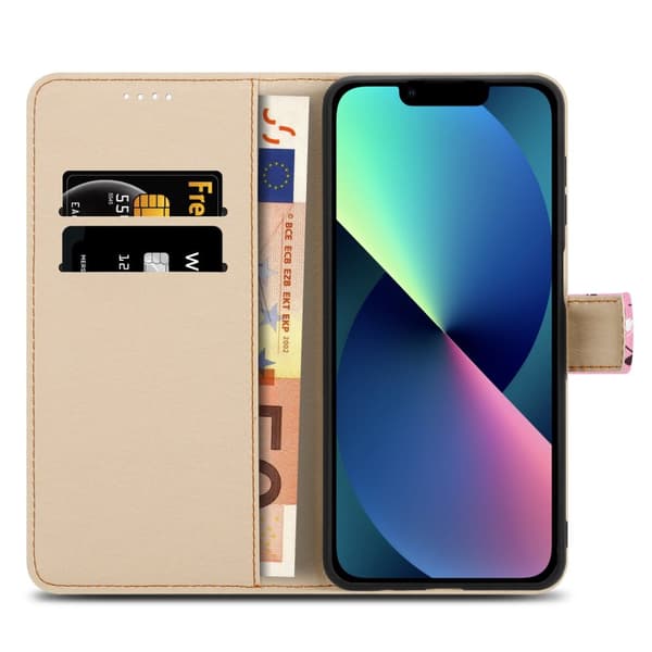 Lommebokdeksel til iPhone 13 Beskyttelsesetui med magnetisk lukking, stativfunksjon og kortspor