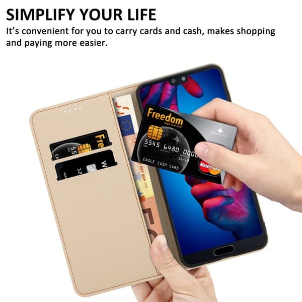 Lommebokdeksel til Huawei P20 Beskyttelsesetui med magnetisk lukking, stativfunksjon og kortspor