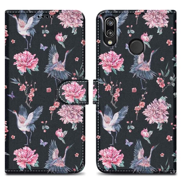 Lommebokdeksel til Huawei P20 LITE 2018 / NOVA 3E Beskyttelsesetui med magnetisk lukking, stativfunksjon og kortspor Kran og blomster nr. 9