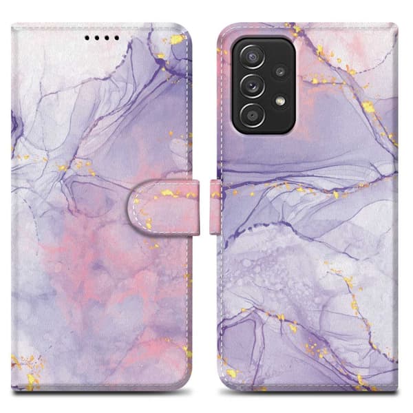 Samsung Galaxy A52 (4G / 5G) / A52s Skal Plånboksfodral Mobilskydd Fodral Case med magnetisk stängning, ståfunktion och kortficka Rosa Lila Marmor No. 5