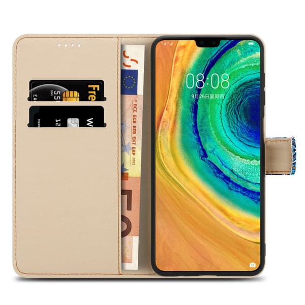 Huawei MATE 30 Suojakotelo Lompakkokotelo Matkapuhelinkotelo Suojakuori jossa on magneettisuljenta, jalusta ja korttipaikka