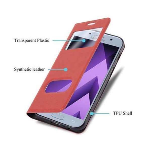 Samsung Galaxy A3 2017 Suojakotelo Suojakuori Lompakkokotelo Matkapuhelinkotelo jossa on magneettisuljenta, jalusta-toiminto ja 2 katseluikkunaa
