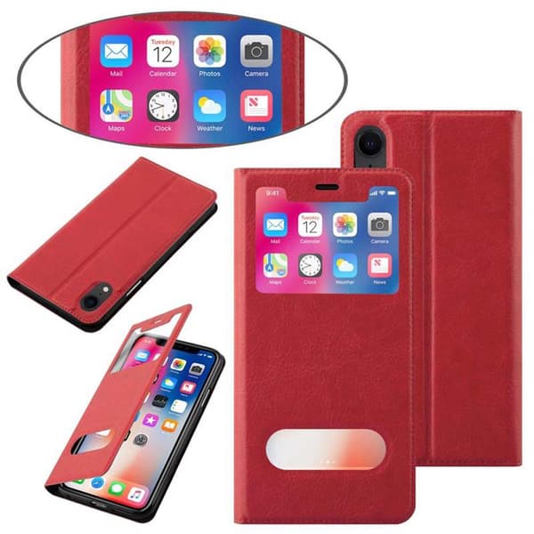 Deksel til Apple iPhone XR Lommebokdeksel med magnetisk lukking, stativfunksjon og 2 visningsvinduer