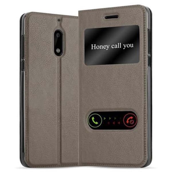 Nokia 6 2017 Suojakotelo Suojakuori Lompakkokotelo Matkapuhelinkotelo jossa on magneettisuljenta, jalusta-toiminto ja 2 katseluikkunaa