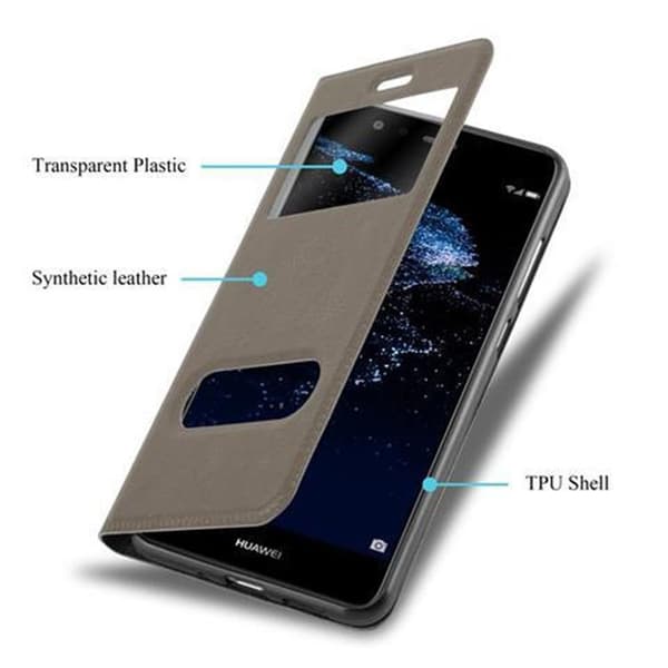 Huawei P10 LITE Suojakotelo Suojakuori Lompakkokotelo Matkapuhelinkotelo jossa on magneettisuljenta, jalusta-toiminto ja 2 katseluikkunaa