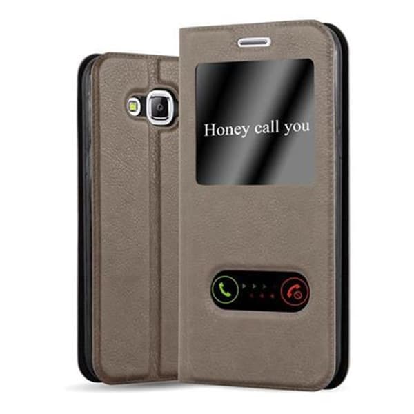 Samsung Galaxy J5 2015 Skal Plånboksfodral Fodral Case med magnetisk stängning, ståfunktion och 2 visningsfönster STEN BRUN