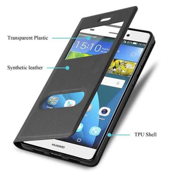 Huawei P8 LITE 2015 Skal Plånboksfodral Fodral Case med magnetisk stängning, ståfunktion och 2 visningsfönster