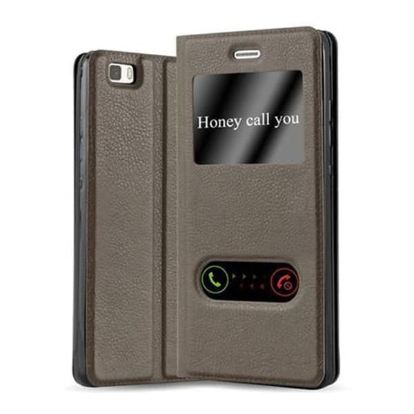 Huawei P8 LITE 2015 Skal Plånboksfodral Fodral Case med magnetisk stängning, ståfunktion och 2 visningsfönster STEN BRUN
