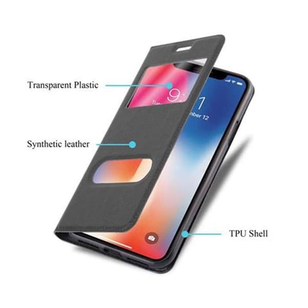 iPhone X / XS Skal Plånboksfodral Fodral Case med magnetisk stängning, ståfunktion och 2 visningsfönster