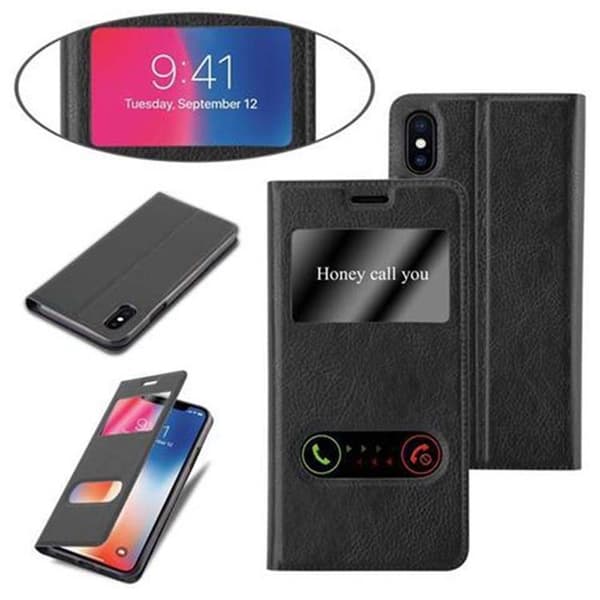 iPhone X / XS Skal Plånboksfodral Fodral Case med magnetisk stängning, ståfunktion och 2 visningsfönster
