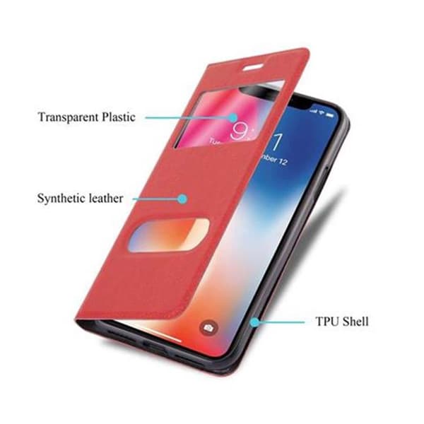 iPhone X / XS Skal Plånboksfodral Fodral Case med magnetisk stängning, ståfunktion och 2 visningsfönster