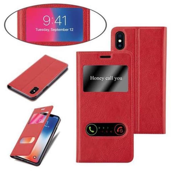 iPhone X / XS Skal Plånboksfodral Fodral Case med magnetisk stängning, ståfunktion och 2 visningsfönster