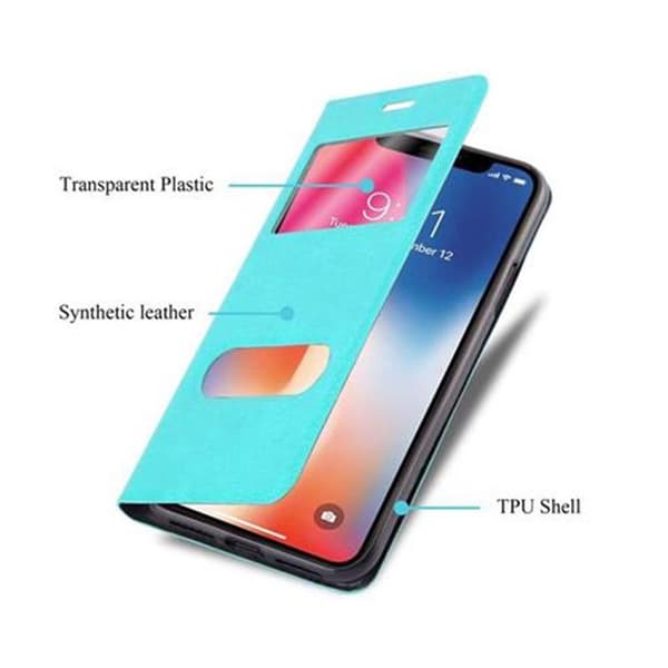 iPhone X / XS Skal Plånboksfodral Fodral Case med magnetisk stängning, ståfunktion och 2 visningsfönster