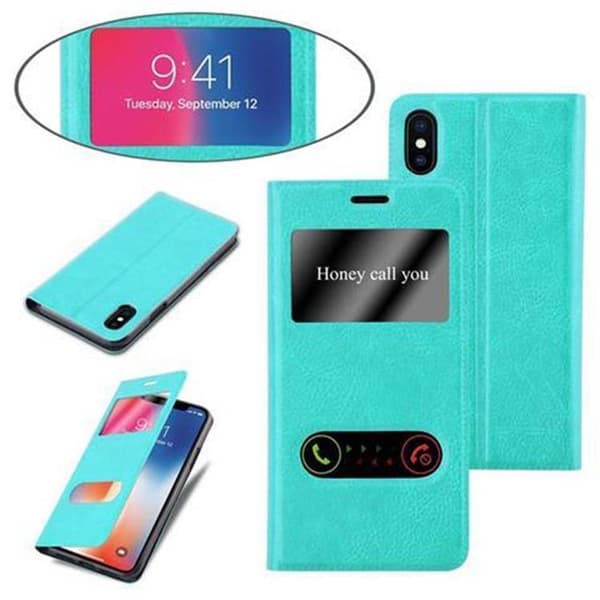 iPhone X / XS Skal Plånboksfodral Fodral Case med magnetisk stängning, ståfunktion och 2 visningsfönster