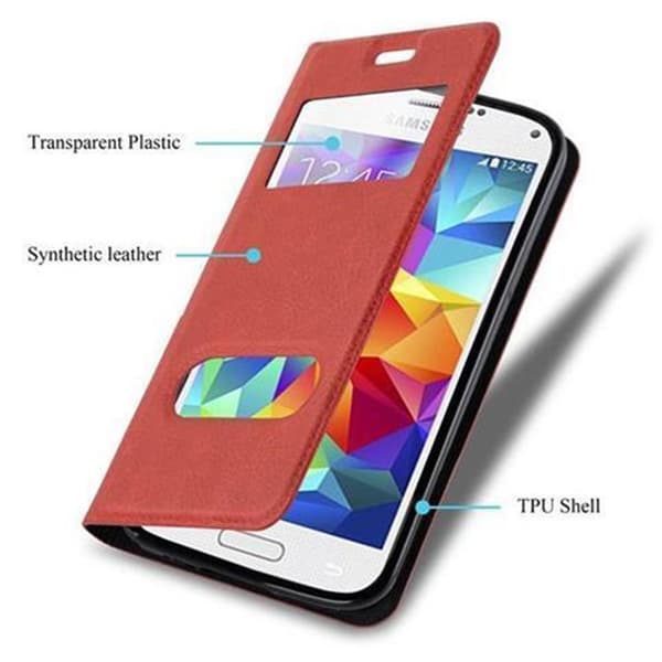 Samsung Galaxy S5 / S5 NEO Skal Plånboksfodral Fodral Case med magnetisk stängning, ståfunktion och 2 visningsfönster