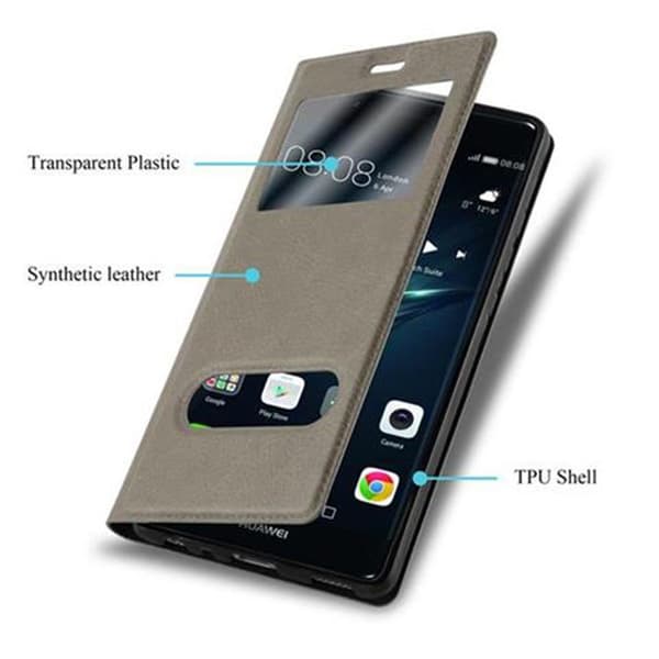 Deksel til Huawei P9 Lommebokdeksel med magnetisk lukking, stativfunksjon og 2 visningsvinduer