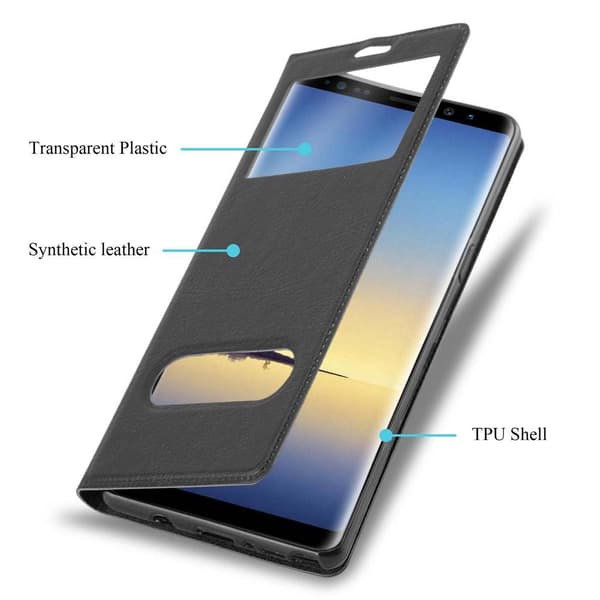 Deksel til Samsung Galaxy NOTE 8 Lommebokdeksel med magnetisk lukking, stativfunksjon og 2 visningsvinduer