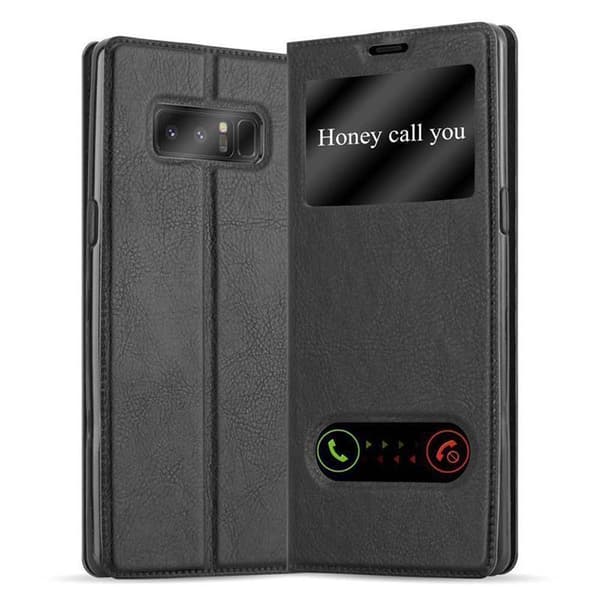 Deksel til Samsung Galaxy NOTE 8 Lommebokdeksel med magnetisk lukking, stativfunksjon og 2 visningsvinduer KOMET SVART