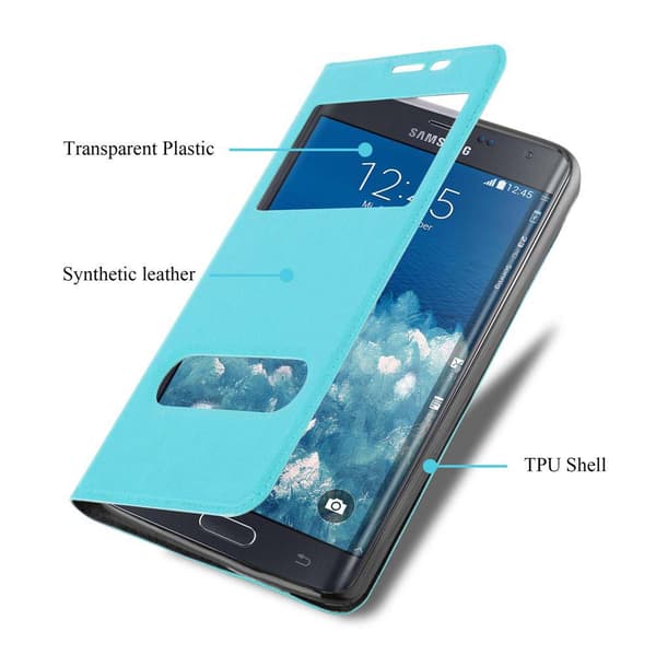 Samsung Galaxy NOTE EDGE Suojakotelo Suojakuori Lompakkokotelo Matkapuhelinkotelo jossa on magneettisuljenta, jalusta-toiminto ja 2 katseluikkunaa