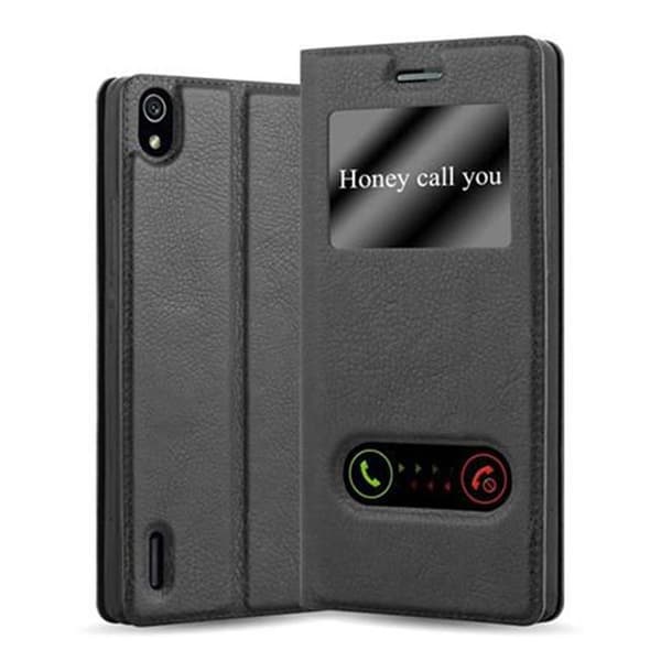 Huawei ASCEND P7 Suojakotelo Suojakuori Lompakkokotelo Matkapuhelinkotelo jossa on magneettisuljenta, jalusta-toiminto ja 2 katseluikkunaa