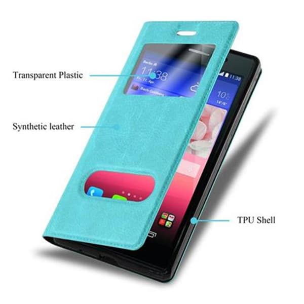 Huawei ASCEND P7 Skal Plånboksfodral Fodral Case med magnetisk stängning, ståfunktion och 2 visningsfönster