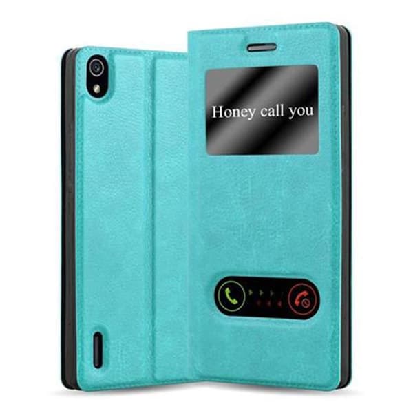 Huawei ASCEND P7 Skal Plånboksfodral Fodral Case med magnetisk stängning, ståfunktion och 2 visningsfönster