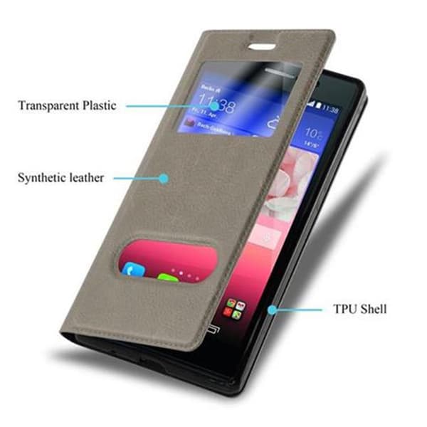 Huawei ASCEND P7 Skal Plånboksfodral Fodral Case med magnetisk stängning, ståfunktion och 2 visningsfönster