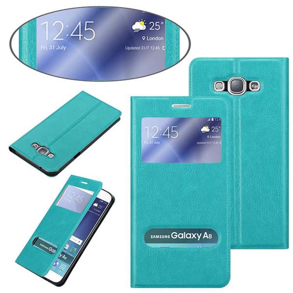 Samsung Galaxy A8 2015 Skal Plånboksfodral Fodral Case med magnetisk stängning, ståfunktion och 2 visningsfönster