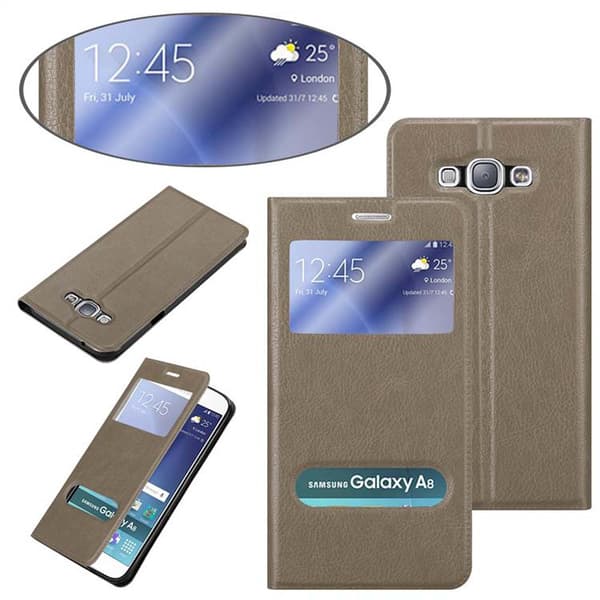 Deksel til Samsung Galaxy A8 2015 Lommebokdeksel med magnetisk lukking, stativfunksjon og 2 visningsvinduer