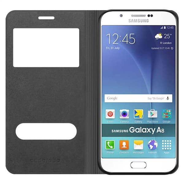 Deksel til Samsung Galaxy A8 2015 Lommebokdeksel med magnetisk lukking, stativfunksjon og 2 visningsvinduer