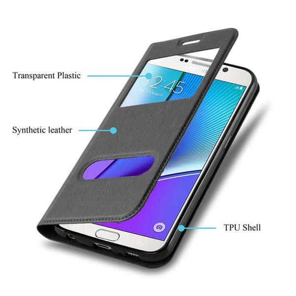 Samsung Galaxy NOTE 5 Skal Plånboksfodral Fodral Case med magnetisk stängning, ståfunktion och 2 visningsfönster