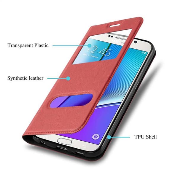 Samsung Galaxy NOTE 5 Skal Plånboksfodral Fodral Case med magnetisk stängning, ståfunktion och 2 visningsfönster
