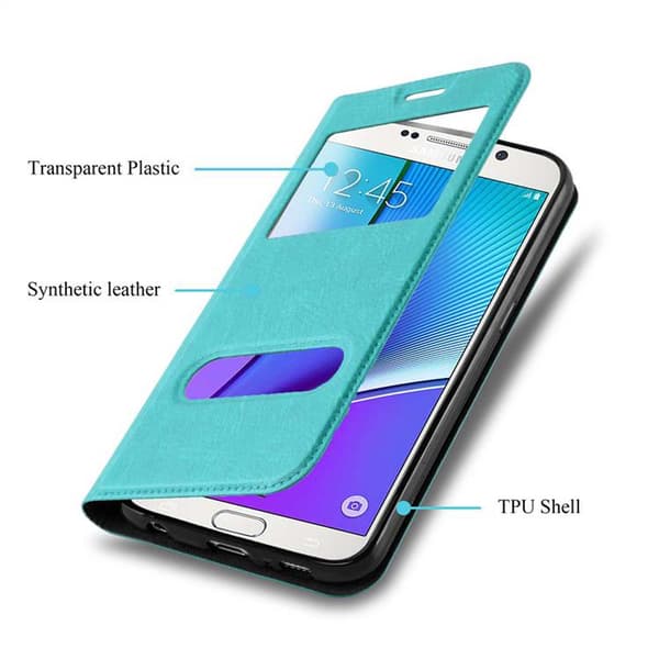 Samsung Galaxy NOTE 5 Skal Plånboksfodral Fodral Case med magnetisk stängning, ståfunktion och 2 visningsfönster