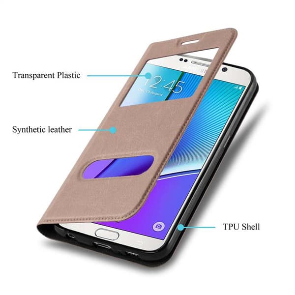 Samsung Galaxy NOTE 5 Skal Plånboksfodral Fodral Case med magnetisk stängning, ståfunktion och 2 visningsfönster