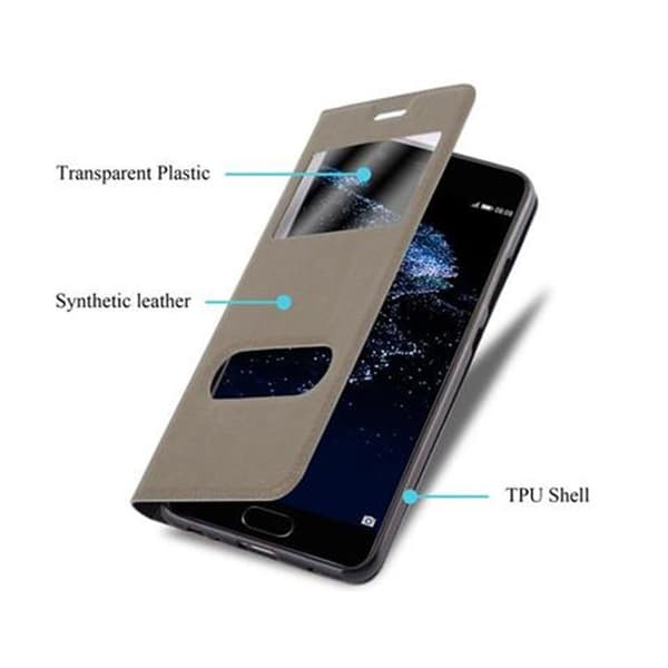 Huawei P10 Suojakotelo Suojakuori Lompakkokotelo Matkapuhelinkotelo jossa on magneettisuljenta, jalusta-toiminto ja 2 katseluikkunaa