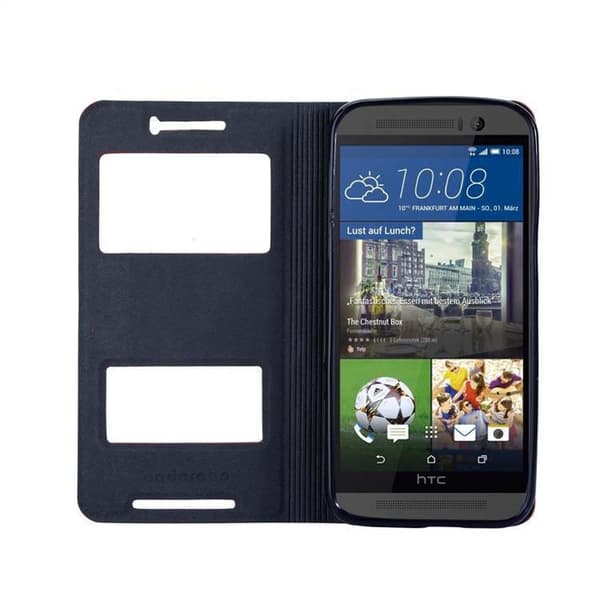 HTC ONE M9 Suojakotelo Suojakuori Lompakkokotelo Matkapuhelinkotelo jossa on magneettisuljenta, jalusta-toiminto ja 2 katseluikkunaa