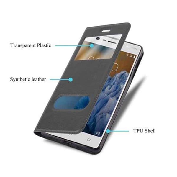 Deksel til Nokia 3 2017 Lommebokdeksel med magnetisk lukking, stativfunksjon og 2 visningsvinduer