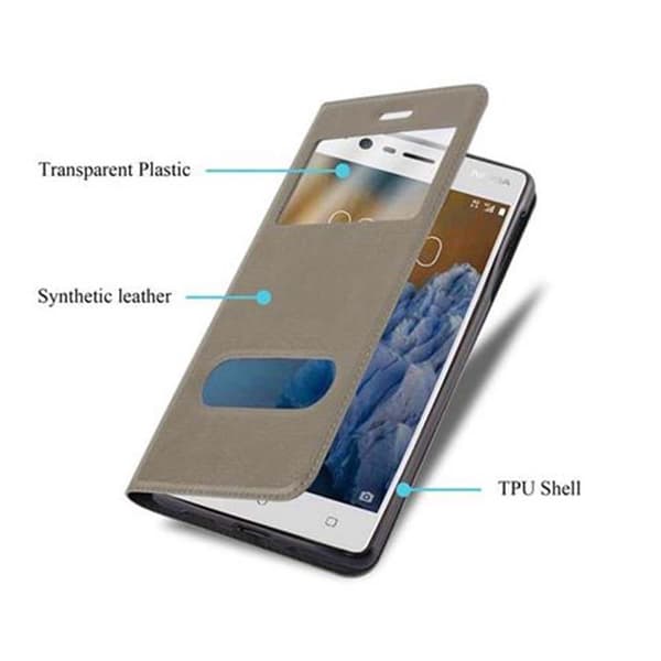 Nokia 3 2017 Skal Plånboksfodral Fodral Case med magnetisk stängning, ståfunktion och 2 visningsfönster